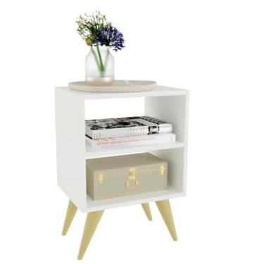 Imagem de Mesa de Cabeceira Retro para Quarto Casal ou Solteiro Nicho Decoração Palma(Branco)