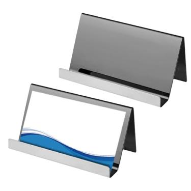 Imagem de Porta-Cartões De Visita,2 Peças Suporte De Exibição Para Mesa De Trabalho Em Aço Inoxidável - Porta-Cartões De Visita Para Exposição | Para Escritório Uso Interior Casa Estúdio Escola Empresa