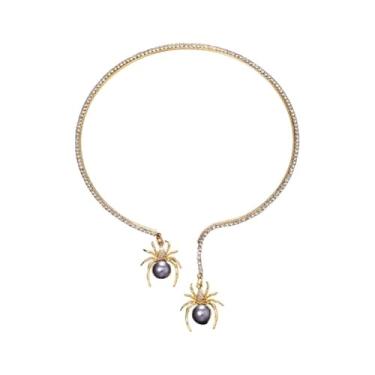 Imagem de Kokoma Colar feminino com pingente de aranha simulada pérola cúbica zircônia cúbica, gargantilha empilhável, fantasia de Halloween, bijuteria moderna
