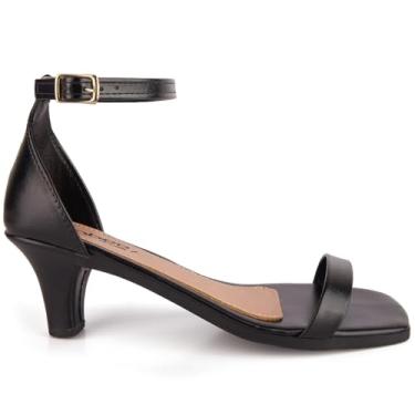 Imagem de Sandália Feminina Salto Baixo Fino Bico Quadrado Fivela Básico Casual Confortável Clássica (Preto, BR, Adulto, Numérico, 35)