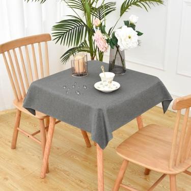 Imagem de Trczzone Toalha de mesa quadrada pequena de linho sintético rústico resistente à água cinza escuro toalha de mesa lavável para mesa de cabeceira para casa, cozinha, quarto, 91 x 91 cm