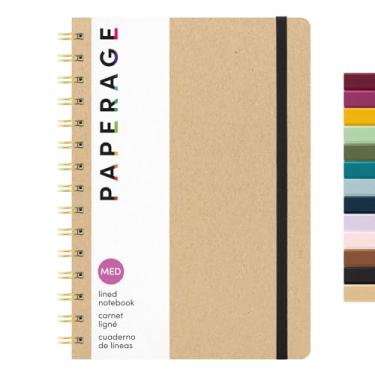 Imagem de PAPERAGE Caderno espiral forrado (kraft), 160 páginas, médio 14,5 x 20,3 cm - papel grosso 100 GSM, capa dura, diário espiral de fio duplo e caderno