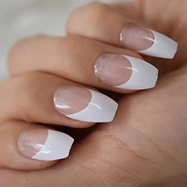 Imagem de Kit de decoração de unhas em acrílico, pontas de unhas falsas de caixão médio francês branco transparente, inclui 1 conjunto de unhas, 1 mini lima, 1 adesivo de unha, 1 conjunto de madeira
