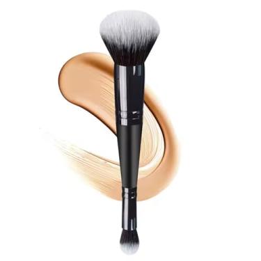Imagem de Pincel iluminador de ponta dupla - Conjunto de pincéis de maquiagem profissional com cabeças anguladas e redondas, cerdas sintéticas macias para contorno do rosto, mistura, ferramentas cosméticas
