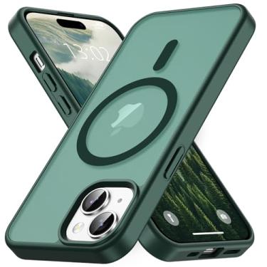 Imagem de Capa para iPhone 13/iPhone 14, compatível com MagSafe, capa de filme fosco translúcido magnético, grau militar (verde floresta)