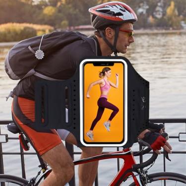 Imagem de Braçadeira de celular à prova de suor para corrida, suporte ajustável para celular de até 6,5 polegadas para iPhone 16 15 14 13 12 11 Pro Max XR SE 8 Plus S22 S23 S24-Preto