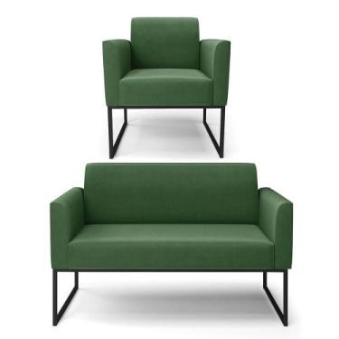 Imagem de Sofá Namoradeira Com Poltrona Base Industrial Preto Marisa Suede Verde