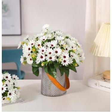 Imagem de 1 buquê de margaridas artificiais em miniatura de flores de seda para decoração de casa, mesa de centro de mesa, decoração interna (branca)