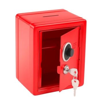 Imagem de Cofre De Metal Compacto Infantil E Adulto Vermelho Com Trava Secreta E Entrada De Moedas