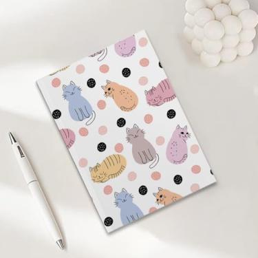 Imagem de Caderno de anotações de gato fofo para trabalho, caderno de redação A5 (21 x 14,7 cm), caderno pautado na faculdade, agenda de viagem forrada para escrever, presentes para amantes de gatos, 5