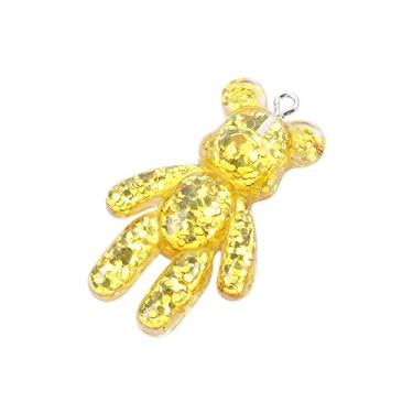 Imagem de Ursinhos pequenos pingente resina urso chaveiro cor mista glitter flatback artesanato acessórios pulseiras berloques (ouro)