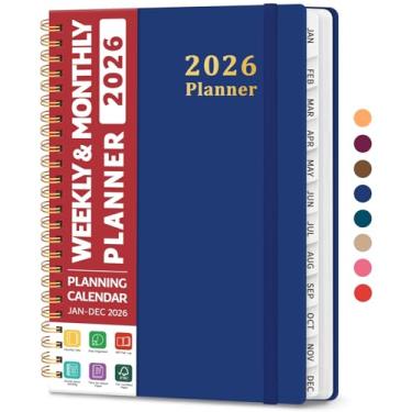 Imagem de Agenda 2026, agenda semanal e mensal, janeiro de 2026 a dezembro de 2026, agenda de calendário de capa dura 2026 com abas para mulheres e homens, bolso interno, encadernação espiral, perfeito para
