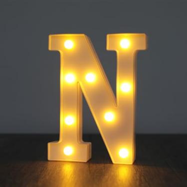 Imagem de Letreiro de luzes de letreiro, sinal de letras com números grandes de LED 26 alfabeto e 10 números para decoração de festa, decoração suspensa para festa em casa, casamento, aniversário, letra N