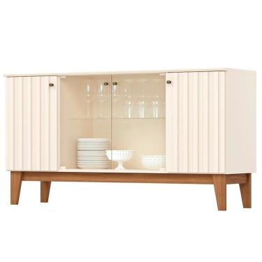 Imagem de Balcão Buffet 4 Portas Ripado E Vidro 150 Cm Eiffel Nature Henn