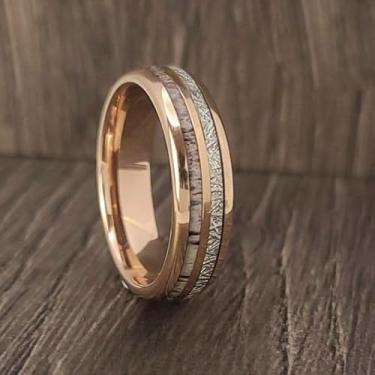 Imagem de Conjunto de alianças de casamento em aço inoxidável para ele e para ela, imitação de chifre de veado, ouro rosa, joia de aniversário