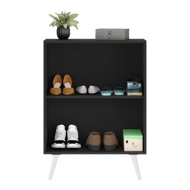 Imagem de Sapateira 2 Portas Retrô Com Espelho Nina Preta/branca