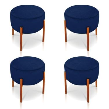 Imagem de Kit 4 Puffs Iron Suede Cobre Azul Marinho
