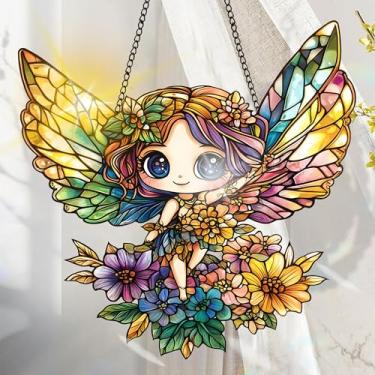 Imagem de Protetor solar de acrílico colorido, decoração de janela suspensa de elfo com design de vitral impresso, apanhador de sol, arte de parede de arco-íris, ornamentos de Natal para uso interno e externo