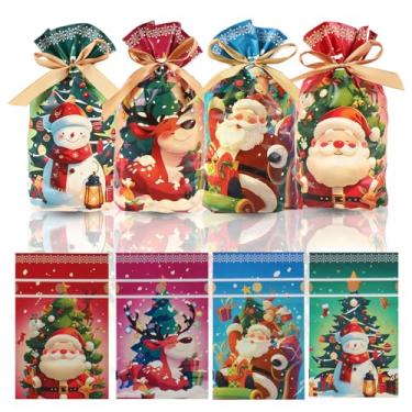 Imagem de Sacos de presente de Natal para lembrancinhas de festa – 50 peças de plástico com cordão de Natal, guloseimas de doces, biscoitos, pequenos sacos de presente para Natal, aniversário, embrulhos de