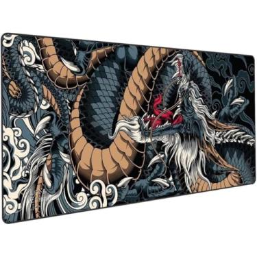 Imagem de Mouse Pad Gamer Grande Preto, Mapa Mundo Borda Costurada Antiderrapante com Led Ou sem Led(70x35cm)(Dragão)