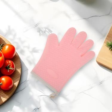 Imagem de Generic 1 luva de forno com borda desossada de 5 dedos luva de forno apenas lavagem à mão agulha de silicone algodão rosa claro 27,5 x 20,5 cm