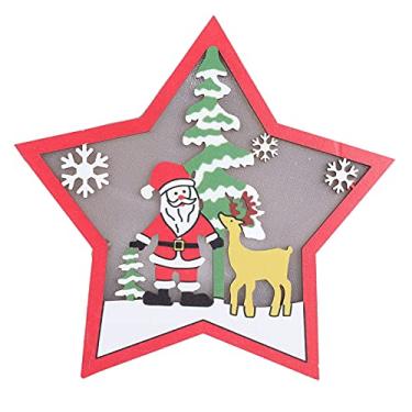 Imagem de Enfeite de Natal com estrela de madeira, decoração festiva de Natal para escritórios domésticos, decoração de estrela rústica | Madeira composta 18 x 17 cm