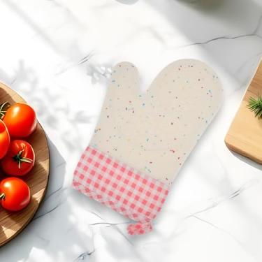 Imagem de Generic 1 luva de forno curta padrão xadrez resistente ao calor luva de forno lavagem à mão apenas pano de algodão de silicone rosa 28 x 19 cm