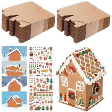 Imagem de CIEOVO 58 conjuntos de caixas de papelão para artesanato de casa de gengibre de Natal com adesivos, casas de doces de Natal, faça você mesmo, construa uma casa de pão de gengibre para férias