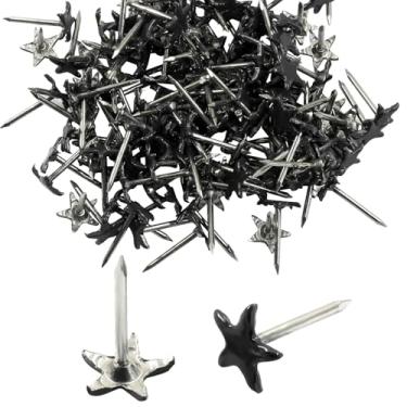 Imagem de Piutouyar 150 peças de alfinetes de pressão de estrela, tachas de estofamento pretas em forma de estrela decorativas para polegar, alfinetes de estofamento de metal para móveis estofados, placa de