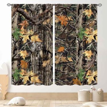 Imagem de Cortinas de árvore camuflada, rústica realista floresta folha de carvalho camuflagem tema caça cabana chalé vida selvagem cortina tratamentos para quarto sala de estar cozinha 2 painéis, 107 x 137 cm