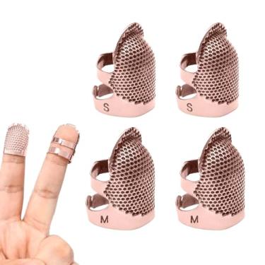 Imagem de 4 peças de dedal de costura, protetor de dedo de dedal de costura de metal, anel de proteção de dedo ajustável, dedal, quilting, artesanato