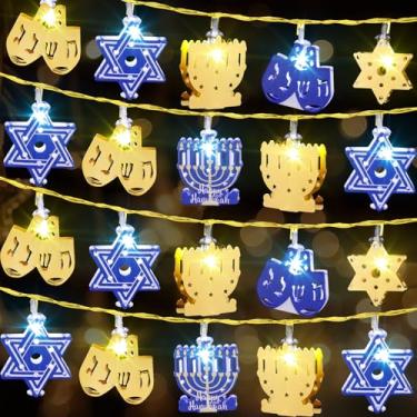 Imagem de Baquler Cordão de luzes decorativas Chanucá, 3,5 m, 20 LEDs, operado por pilha, menorá, estrela de Davi, cordão de luzes, decoração de Hanukkah para judaísmo judaico, Páscoa, Rosh Hashaná, decoração