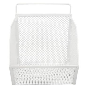 Imagem de Asixxsix Cesta de Arame Suspensa, Pequena Cesta de Armazenamento de Metal Com Ganchos Adesivos para Montagem na Parede, Design de Arame Aberto para Cozinha, Banheiro, Quarto, Berçário, (Branca)