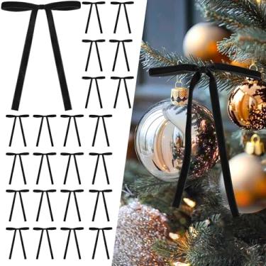 Imagem de Curvier 25 peças de laços de árvore de Natal de veludo vintage laços de fita pré-amarrados para decoração de guirlanda de porta, presente, escada, 12 x 18 cm, 9,5 cm de largura, preto