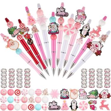 Imagem de Geyee Conjunto de 12 canetas com contas sortidas, conjunto espaçador redondo de cristal de madeira, caneta esferográfica, faça você mesmo, para mulheres e homens, material de escritório (multicolorido