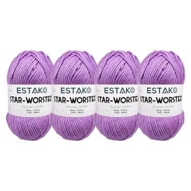 Imagem de Estako Fio penteado com estrela - (pacote com 4 novelos) - 75% acrílico 25% lã - peso médio macio nº 4 - (4 x 99,8 g / 4 x 186 jardas) - fio de crochê e tricô (46076 - lilás)