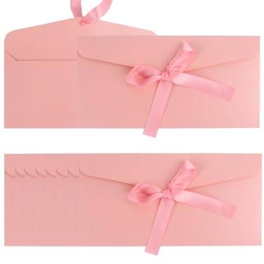 Imagem de Pacote com 20 envelopes decorativos rosa perolados com laço de fita, envelope de presente de Natal de 20 x 10 cm, envelope de convite de saudação, conjunto puro clássico para festa de casamento