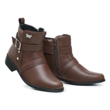 Imagem de Coturno Feminino Cano Curto Salto com 3,5Cms Casual - GMM SHOES, Marro