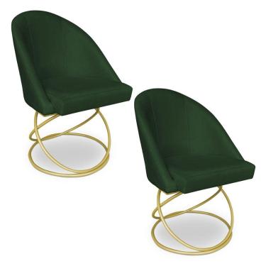 Imagem de Kit 02 Cadeiras Poltrona De Jantar Bela Suede Verde Base Metálica Luxo Dourado - Pallazio