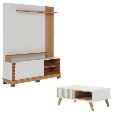 Imagem de Estante Home Theater Jurerê 1.5 Off White Matte Freijó Com Mesa De Centro Jeri Off White Freijó - Colibri