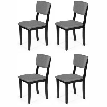 Imagem de Conjunto 4 Cadeiras De Jantar Estofada Em Madeira Maciça Ella Preto/cinza Escuro