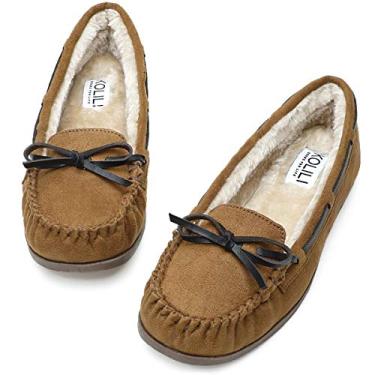 Imagem de Pantufas femininas de mocassim de pele sintética KOLILI, Cognac, 9.5