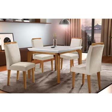 Imagem de Sala de Jantar Completa Londrina 120Cm + 4 Cadeiras Imbuia Veludo Creme