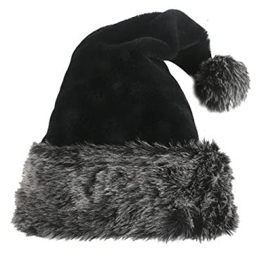 Imagem de TWSANTAMAS Chapéu de Natal, chapéu de Papai Noel de pelúcia super macio para presente de festa de Natal, chapéu de Papai Noel personalizado, chapéu de Natal para adultos unissex (preto)