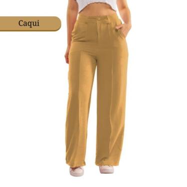 Imagem de Calça Feminina Pantalona Cintura Alta Soltinha Tecido Duna Com Bolso C