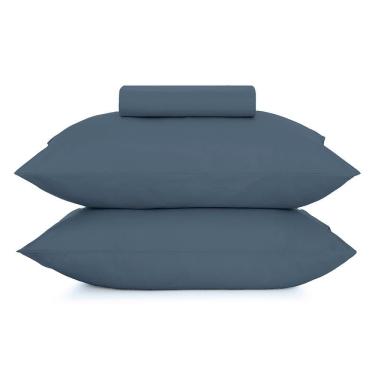 Imagem de Jogo Cama Simples Altenburg 2pc Liso Toque Acetinado Azul Dimensão