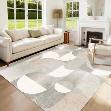 Imagem de Castage Tapetes cinza lavável para sala de estar, quarto, grande, moderno, geométrico, antiderrapante, para cozinha, sala de jantar, bege