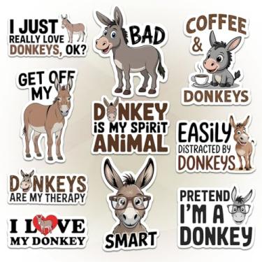 Imagem de Pacote com 10 adesivos engraçados de burro – "I Love Donkeys", "Finja que sou um burro", "Donkey is My Spirit Animal" – Decalques de vinil para laptop, garrafa de água, caderno – Presente para amantes