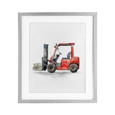 Imagem de Stupell Industries Impressão emoldurada cinza Empilhadeira Working Trucks sob vidro, design de Christine Simpson Art, 40,6 x 33,5 cm
