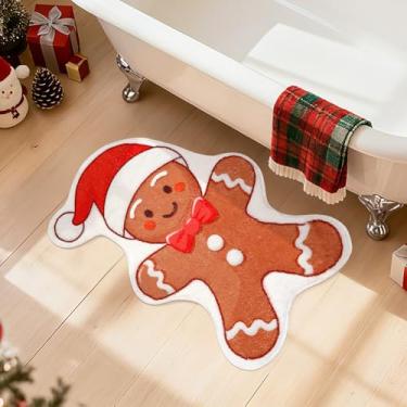 Imagem de NOVWANG Tapete de banho de gengibre de Natal, tapete de banheiro macio absorvente de 70 x 40 cm com suporte antiderrapante tapete masculino lavável para decoração de banheiro de Natal